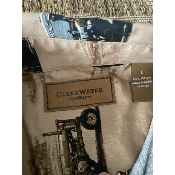 Clear Water Outfitters trucks and tractors print 100% Cotton button up SZ L - Picture 5 of 9